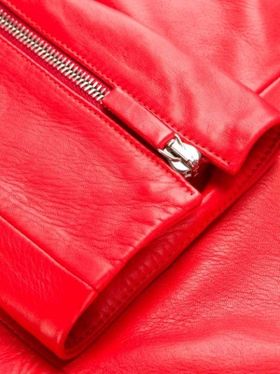 Shop Giorgio Armani Diagonal Zip Biker Jacket In Red