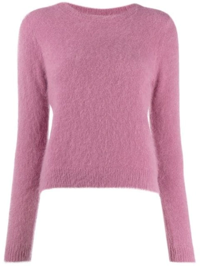 Shop Bellerose Round Neck Fuzzy Knit Sweater In Pink