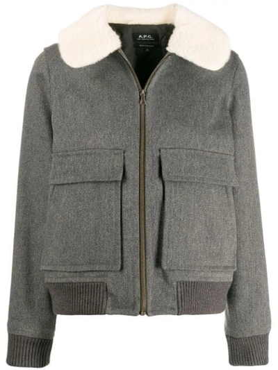 Shop Apc Faux Fur Collar Jacket In Grey