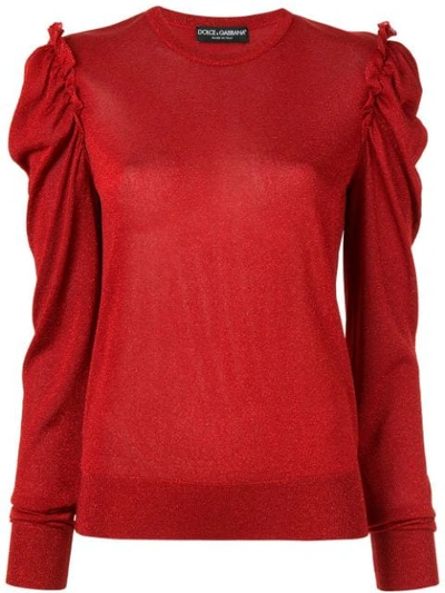 Shop Dolce & Gabbana Ruched Sleeve Jumper In Red
