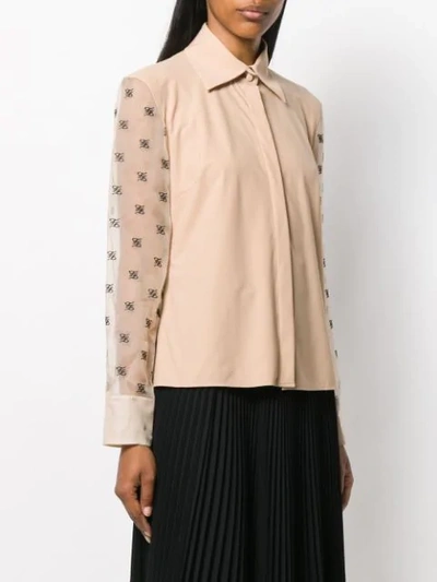 Shop Fendi Karligraphy Motif Sheer-sleeve Blouse In Neutrals