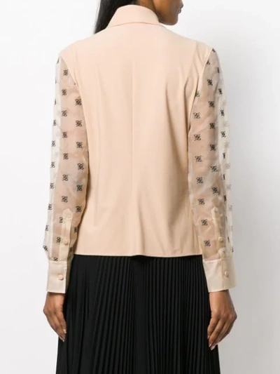 Shop Fendi Karligraphy Motif Sheer-sleeve Blouse In Neutrals