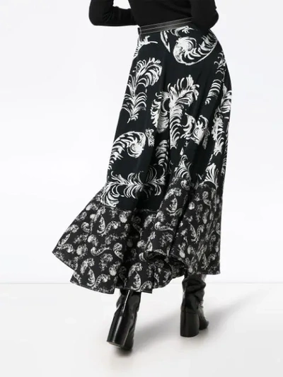 Shop Loewe Feather Printed Maxi-skirt In Black