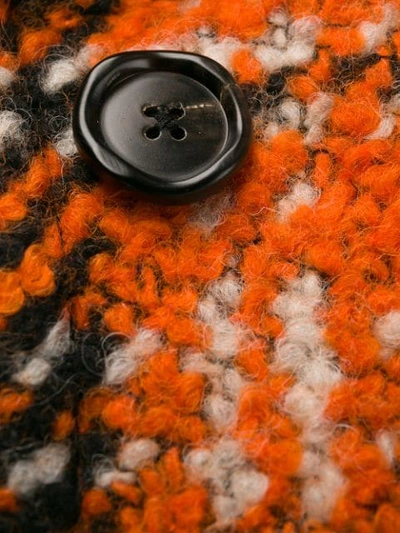 Shop Marni Plaid Fringe Coat In Orange
