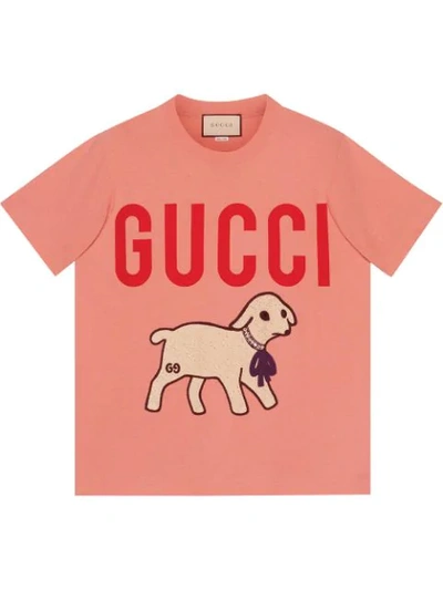 Gucci T-shirt With Lamb In Pink | ModeSens