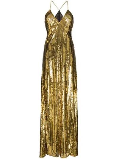 Shop Galvan Sequin-embellished Long Dress In Gold