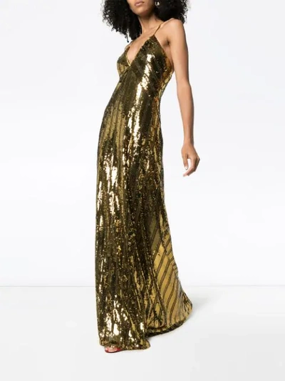 Shop Galvan Sequin-embellished Long Dress In Gold