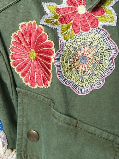 Shop Saint Laurent Flower Embroidered Military Parka Jacket In Green