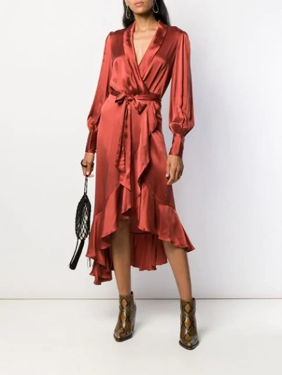 Shop Zimmermann Asymmetric Wrap Dress  In Rouge