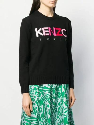 Shop Kenzo Ombré Logo Embroidered Sweater In Black