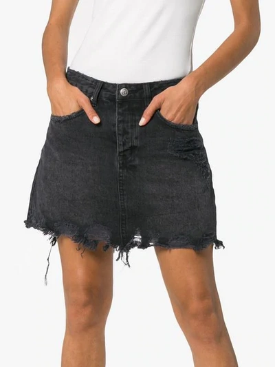 Shop Ksubi Mini Moss Distressed Denim Mini Skirt In Black