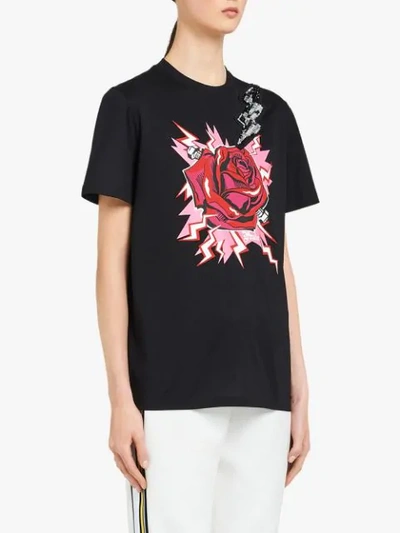 Shop Prada Thunder Rose T-shirt In Black