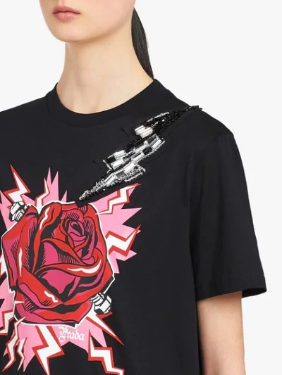 PRADA THUNDER ROSE T-SHIRT - 黑色