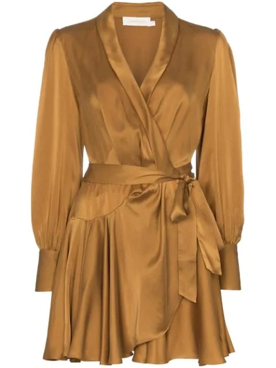 Shop Zimmermann Wrap-around Mini Dress In Bronze