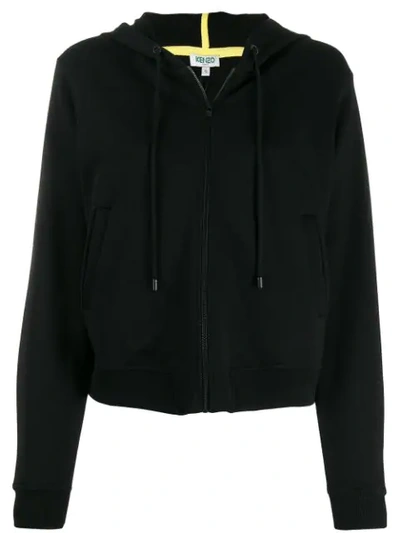 Shop Kenzo Tiger Embroidered Zip Front Hoodie In Black