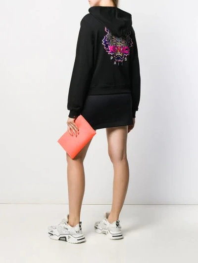 Shop Kenzo Tiger Embroidered Zip Front Hoodie In Black