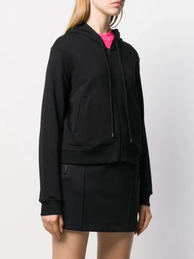 Shop Kenzo Tiger Embroidered Zip Front Hoodie In Black