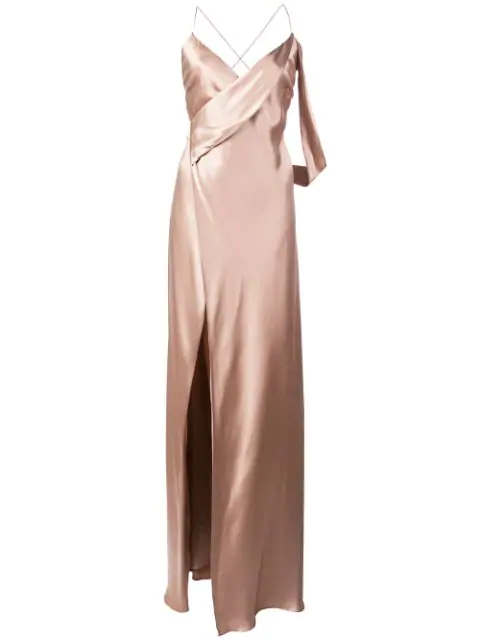 michelle mason strappy wrap gown
