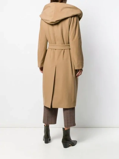 Shop Paltò Hooded Double Breasted Coat In Brown