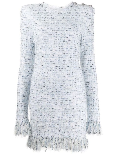 Shop Balmain Tweed Mini Dress In White