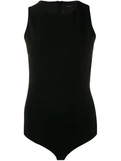 Shop Versace Greek Key Chain Bodysuit In Black