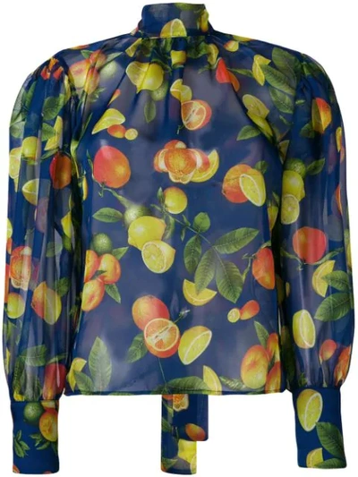 Shop Msgm Citrus Print Blouse In Blue