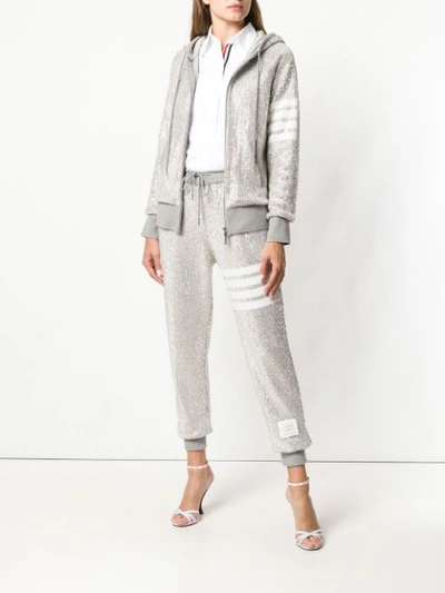 Shop Thom Browne Allover Crystal Zip-up Hoodie In Grey