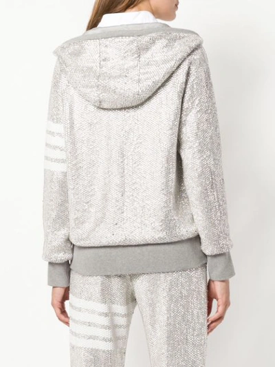 Shop Thom Browne Allover Crystal Zip-up Hoodie In Grey