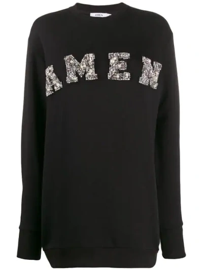 Shop Amen Long Embellished Sweater In 009 Black
