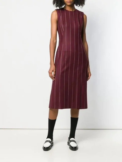 Shop Thom Browne Shadow Stripe Flannel Pencil Dress In Red