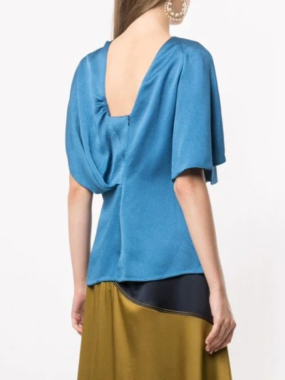 Shop Peter Pilotto Hammered Satin Drape Top In Blue