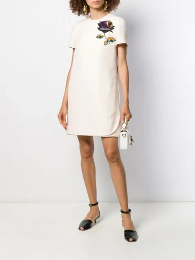 VALENTINO BEAD EMBROIDERED FLOWER PATCH DRESS - 大地色