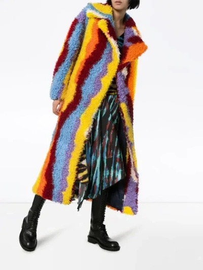 Shop Angel Chen Striped Long Coat In Multicolour