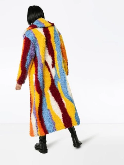 Shop Angel Chen Striped Long Coat In Multicolour