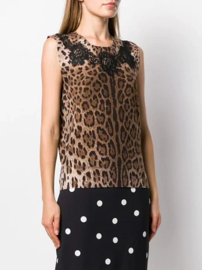 Shop Dolce & Gabbana Leopard Print Laced Top In Brown
