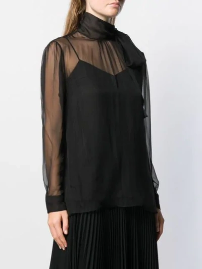 Shop Valentino Chiffon Pussybow Blouse In Black