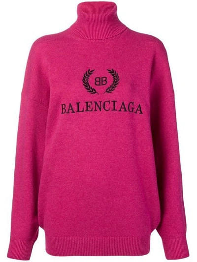 Shop Balenciaga Logo Turtleneck Sweater In Pink