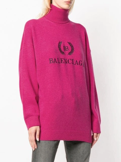 Shop Balenciaga Logo Turtleneck Sweater In Pink