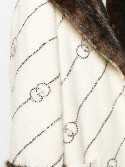 Shop Gucci Fur Collar Monogrammed Coat In White