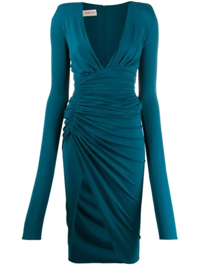 Shop Alexandre Vauthier Plunge Fitted Dress In Blue
