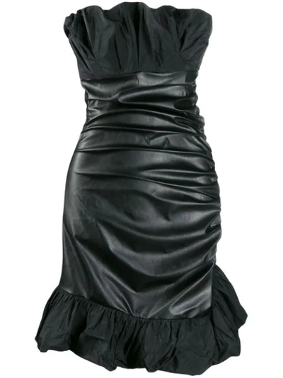 Shop Pinko Faux-leather Strapless Dress In Black