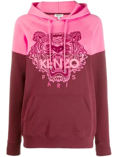 Shop Kenzo Tiger Embroidered Hoodie In Red