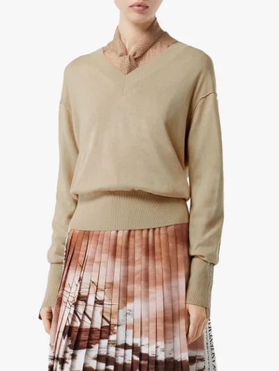 Shop Burberry Logo Detail Jumper In Neutrals