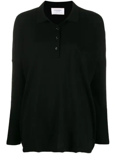 Shop Snobby Sheep Fine Knit Polo Shirt In Black