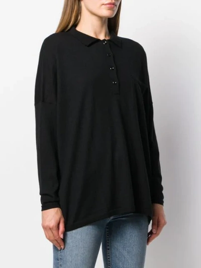 Shop Snobby Sheep Fine Knit Polo Shirt In Black