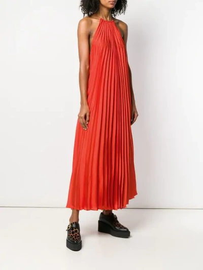 Shop Stella Mccartney Pleated Max Halter Dress In Orange