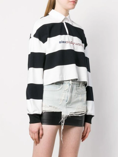 Shop Alexander Wang Cropped Striped Polo Shirt In White