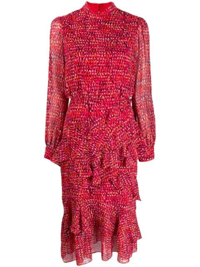Shop Saloni Print Ruffled Midi Dress In Red
