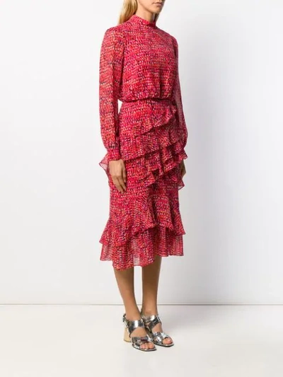 Shop Saloni Print Ruffled Midi Dress In Red
