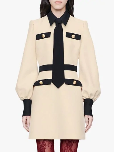 Shop Gucci Wool Silk Dress With Tie In White